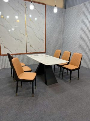 bộ bàn ghế ăn nhập khẩu 6 ghế Monet  không tay màu cam a19