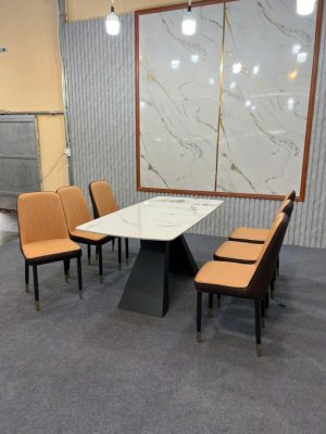 bộ bàn ghế ăn nhập khẩu 6 ghế Monet  không tay màu cam a19