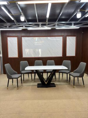Bộ bàn ghế ăn nhập khẩu 6 ghế Momet màu xám Vip A21 