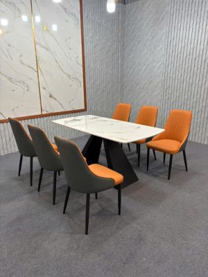 Bộ bàn ghế ăn nhập khẩu 6 ghế monet vip màu cam A26
