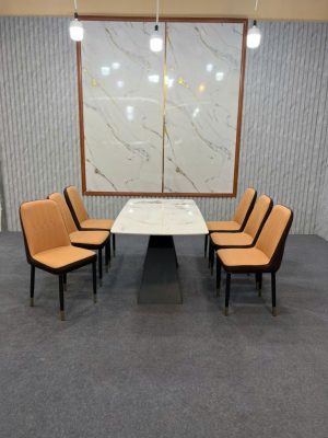 bộ bàn ghế ăn nhập khẩu 6 ghế Monet  không tay màu cam a19