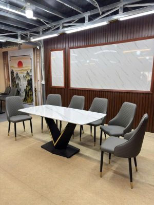 Bộ bàn ghế ăn nhập khẩu 6 ghế Momet màu xám Vip A21 