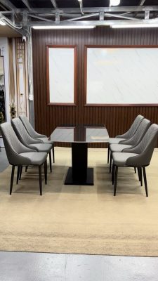 bộ bàn ghế ăn nhập khẩu 6 ghế Xương cá màu xám ghi