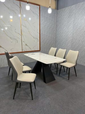 bộ bàn ghế ăn nhập khẩu 6 ghế Keny màu trắng A18
