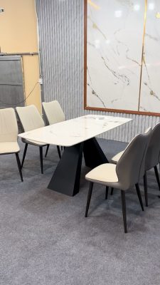 bộ bàn ghế ăn nhập khẩu 6 ghế Keny màu trắng