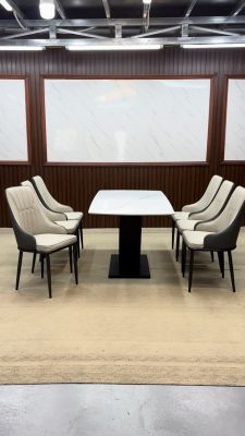 Bộ bàn ghế ăn nhập khẩu 6 ghế Miso Màu be A22