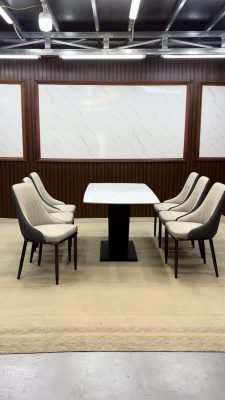 bộ bàn ghế ăn nhập khẩu 6 ghế Monet vip màu be