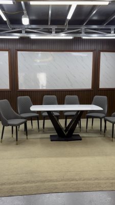 Bộ bàn ghế ăn nhập khẩu 6 ghế Momet màu xám Vip A21 
