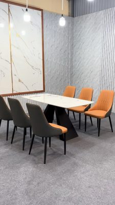Bộ bàn ghế ăn nhập khẩu 6 ghế monet vip màu cam A26