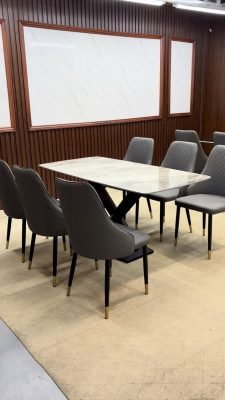 bộ này bàn ăn chân chữ x chéo sơn tĩnh điện ghế monet màu xám 