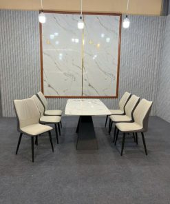 bộ bàn ghế ăn nhập khẩu 6 ghế Keny màu trắng