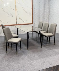 bộ bàn ghế ăn nhập khẩu 6 ghế Monet không tay màu xám A11