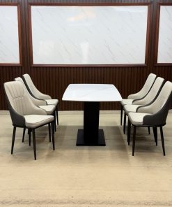 bộ bàn ghế ăn nhập khẩu 6 ghế Miso màu be