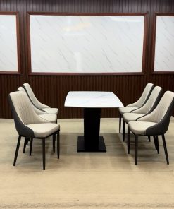 Bộ bàn ghế monet vip màu be 6 ghế chân thuyền